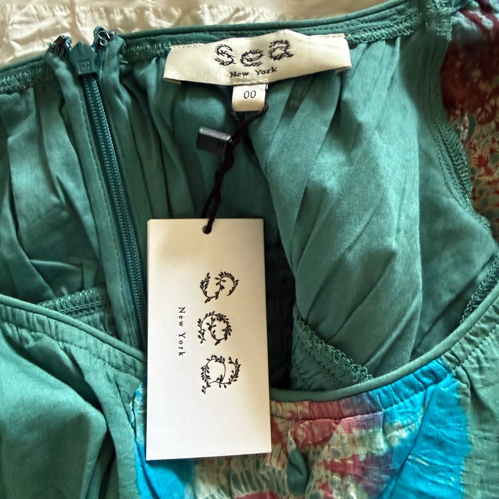 Sea NY Lourdes Long Sleeve Tie Dye Cotton Maxi Coachella Festival Dress Green 00 - Picture 6 of 6